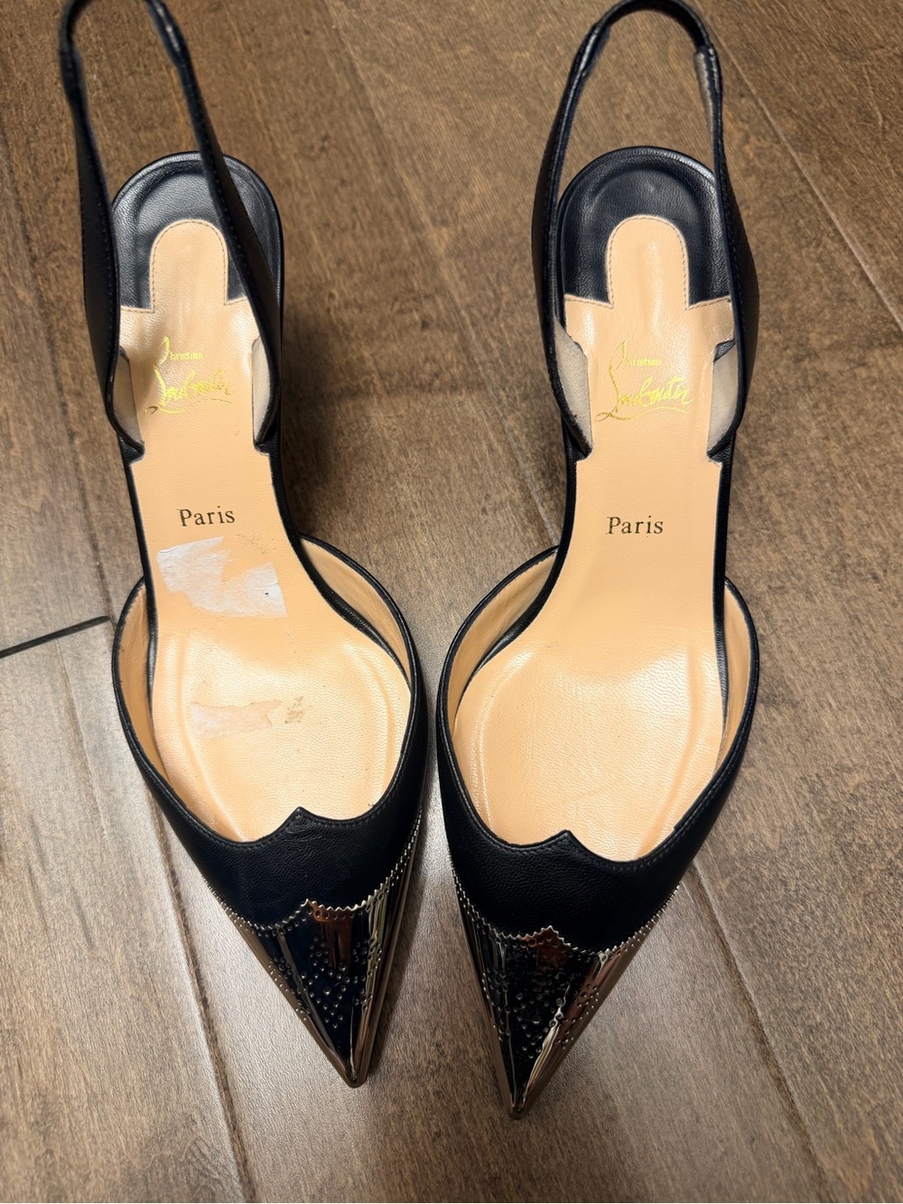 Christian Louboutin Black Pointed Slingback Pumps with Metallic Toe 35 (5)